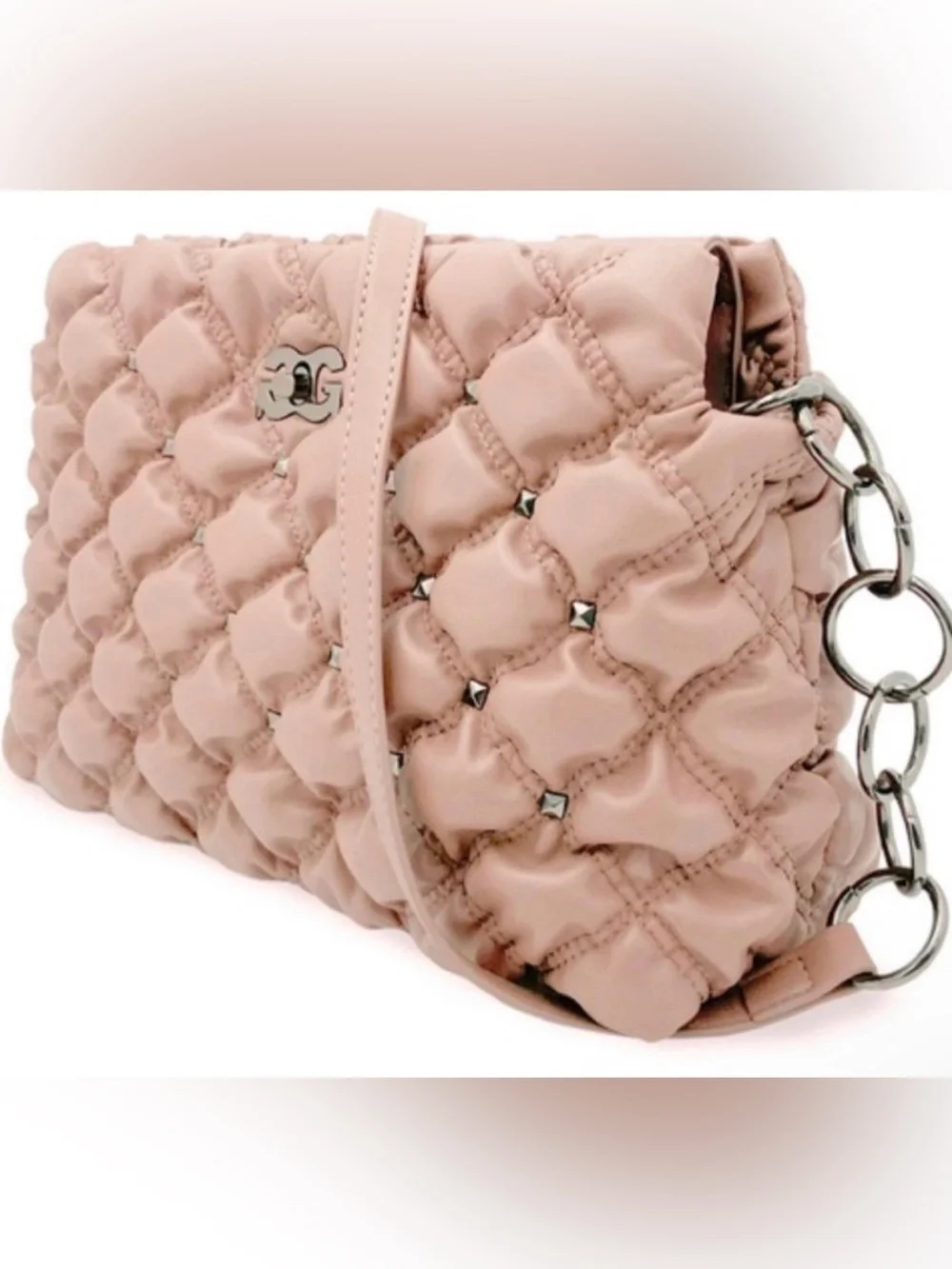 Gilda Paris Waffle Quilted Studded Shoulder Bag in Blush Pink - Picture 1 of 3